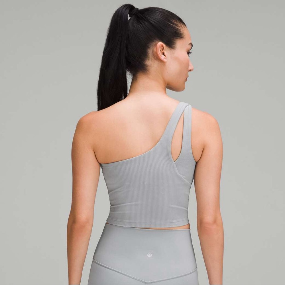 Lululemon Ribbed Nulu Asymmetrical Yoga Tank Top, Rhino Grey, 12, NWT - Picture 2 of 6